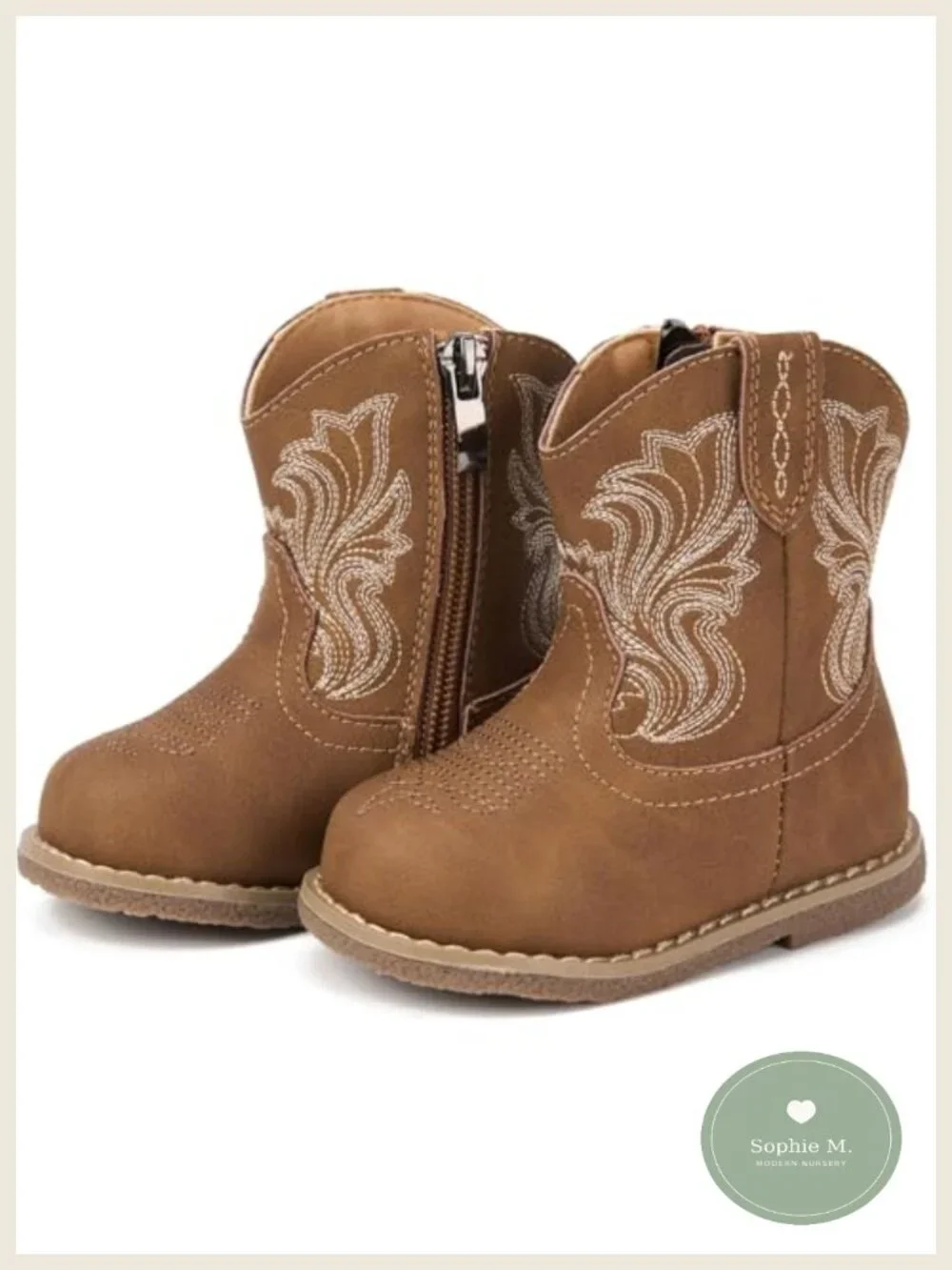 Toddler Cowgirl Boots Round Toe Non-Slip Waterproof Microfiber PU Leather